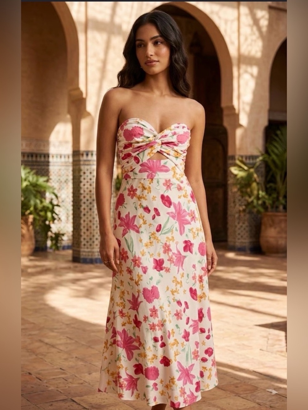 ALTER’D STATE MARLOW Strapless Floral Midi Dress SIZE S EUC